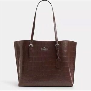 Coach Dark Brown Croc-Embossed Tote